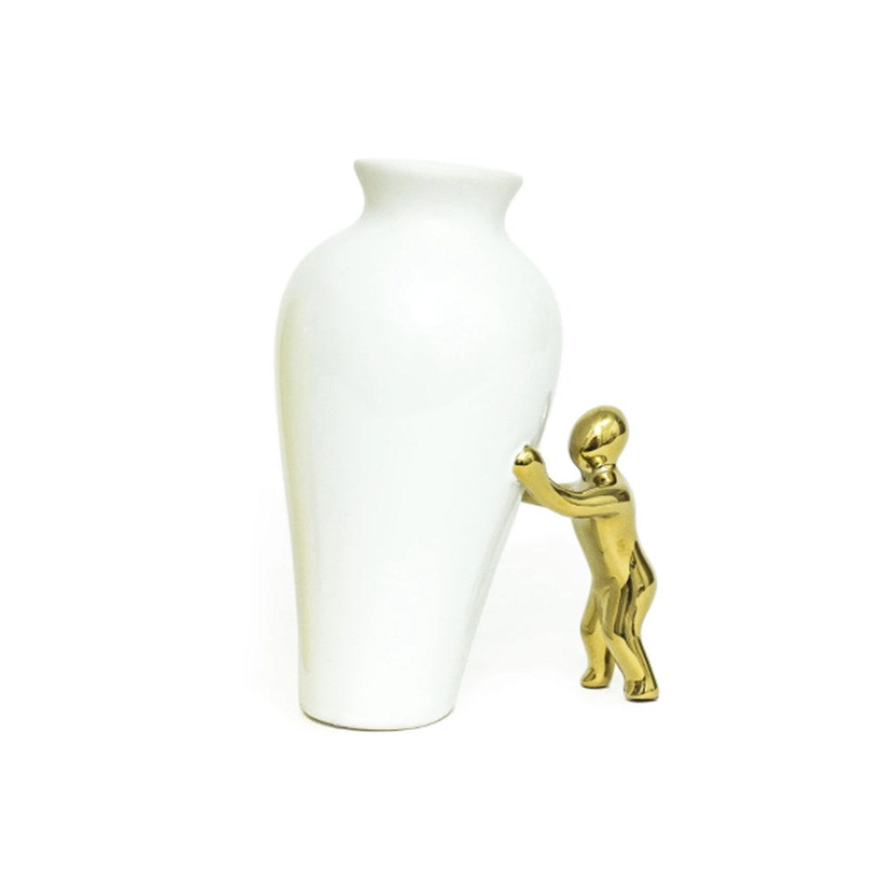 Little Guy Vase Standing - White/Gold